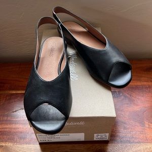 NIB Madewell Peep-Toe Sling-Back sandals - True Black